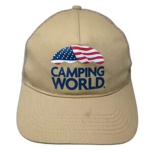 Camping World Trucker Hat Beige Blue OS American Flag Mesh Adjustable Snapback